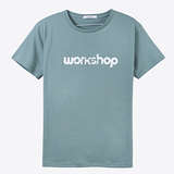 T-Shirt, Size S: Workshop Logo, mint grey w/ white print